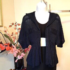 NWT Navy Blue Knit Shrug Open Front Hooded Cardigan Lightweight Ladies Sweater